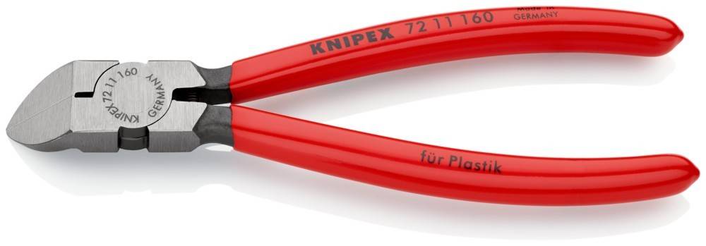 Rote Knipex Seitenschneider aus Kunststoff mit der Aufschrift 