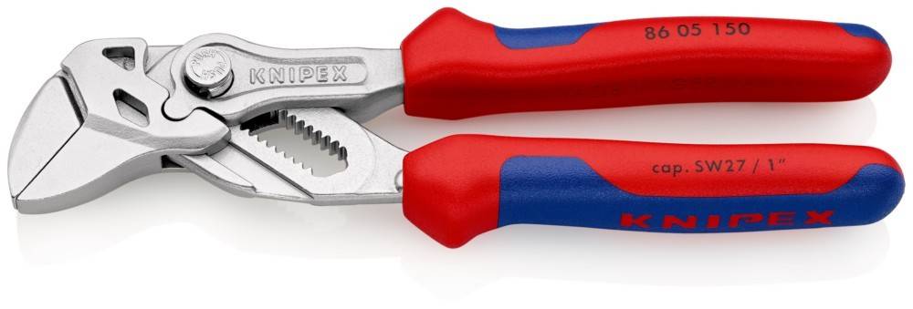 Rote und blaue Zangen mit KNIPEX-Beschriftung, mit einer Metalloberfläche zum Greifen, die zum Greifen oder Biegen von Objekten entwickelt wurden.