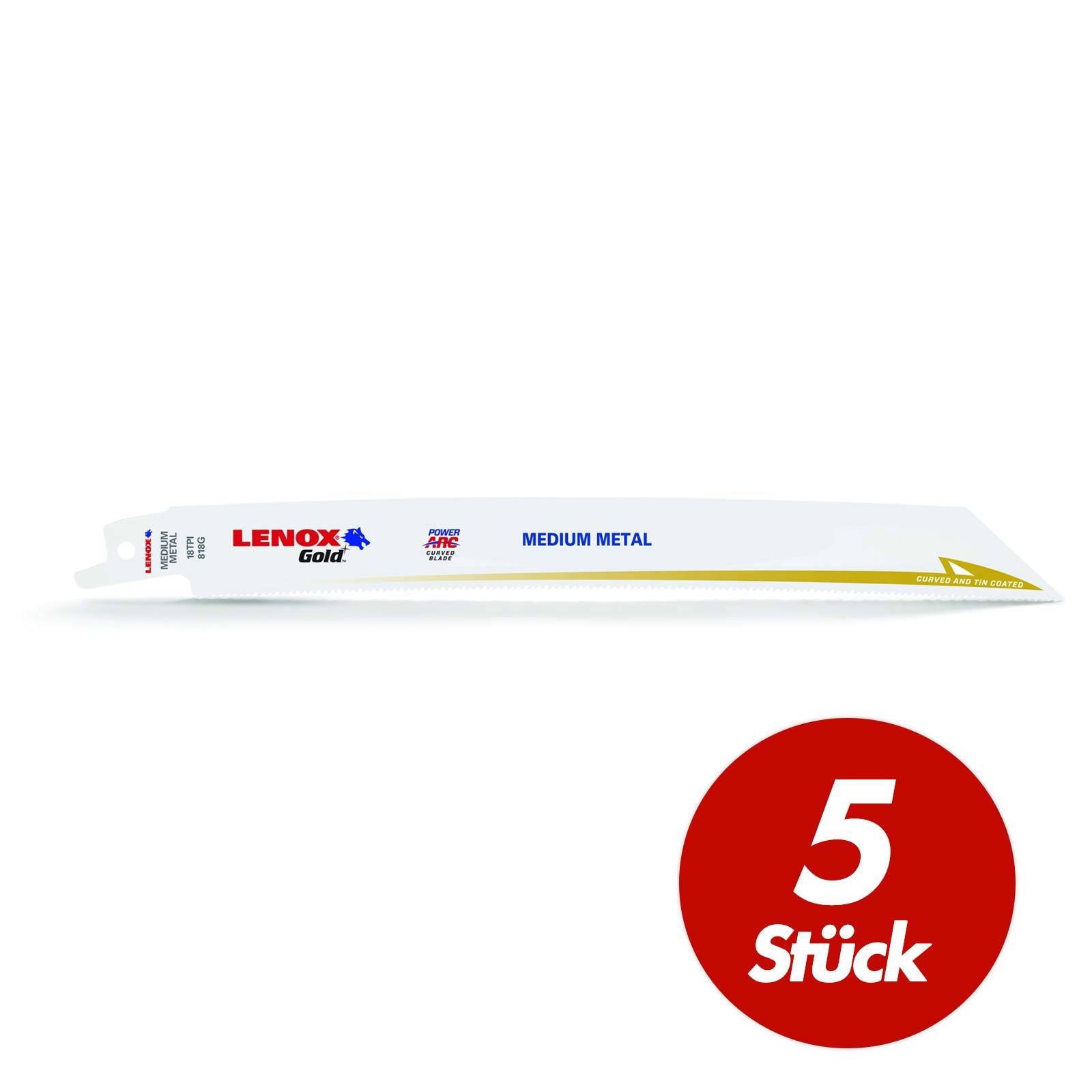 Lenox Säbelsägeblatt TiN Metall 203mm 5 Stück - Größe:203 x 19 x 0.9 mm / 18 ZPZ