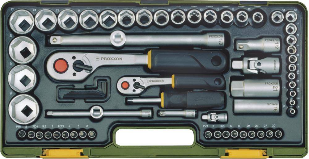 Steckschlüssel-Satz 23286 65tlg.1/4+1/2 Zoll SW 4-34mm Z.72 6KT PROXXON