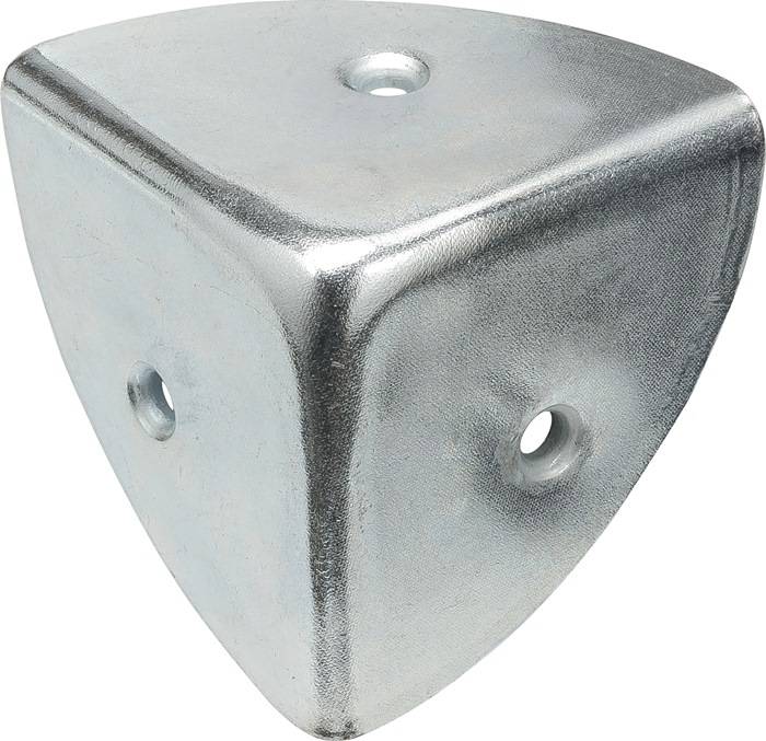 Eine Metalleckhalterung mit drei Seiten, wobei jede Seite ein zentrales Loch aufweist, die zur strukturellen Verstärkung oder als Regalbefestigung verwendet wird.