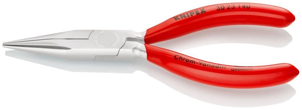 Rote Zange mit dem Markennamen 'Knipex', der am Griff sichtbar ist, entwickelt für Schneid- und Greifaufgaben.