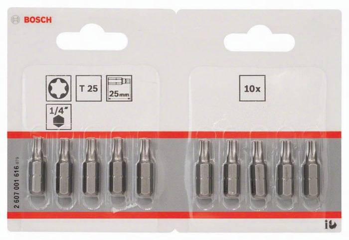 Schrauberbit Extra-Hart ISO1173 C6.3 T25 L.25mm 1/4Zoll-Außen-6kt 10erPack BOSCH
