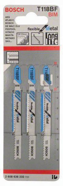 Stichsägeblatt T 118 BF Flexible for Metal L.92mm Zahnteilung 1,9-2,3mm 3er Pack