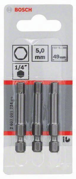 Schrauberbit Extra-Hart ISO1173 E6.3 HEX 5 L.49mm 1/4Zoll-Außen-6kt 3er Pack