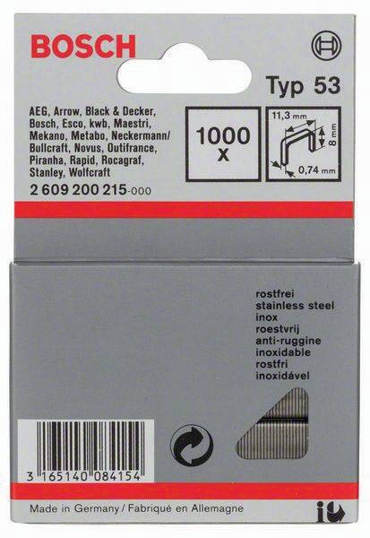 Feindrahtklammer Typ 53 BxL 11,4x8mm Dicke 0,74mm 1000er Pack rostfrei BOSCH