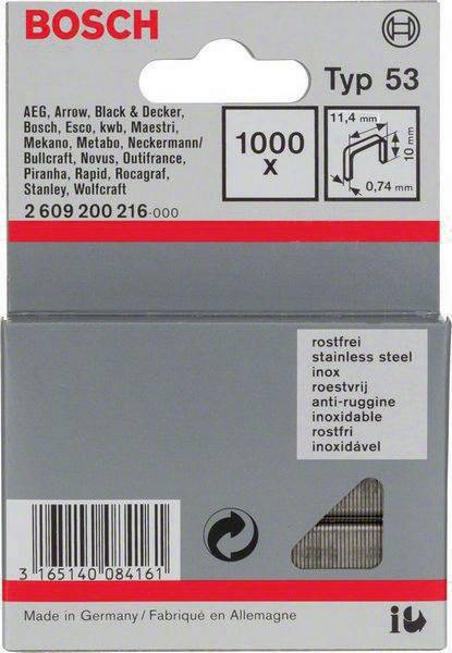 Feindrahtklammer Typ 53 BxL 11,4x10mm Dicke 0,74mm 1000er Pack rostfrei BOSCH