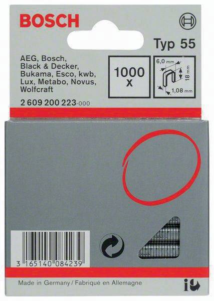 Schmalrückenklammer Typ 55 B.6mm Dicke 1,08mm L.18mm1000er Pack Bosch