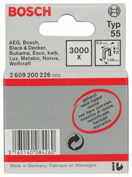 Schmalrückenklammer Typ 55 B.6mm Dicke 1,08mm L.19mm geharzt 3000er Pack Bosch