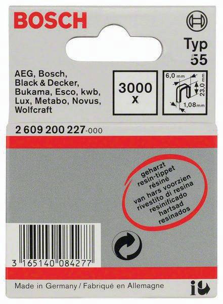 Schmalrückenklammer Typ 55 B.6mm Dicke 1,08mm L.23mm geharzt 3000er Pack Bosch