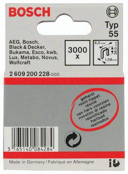 Schmalrückenklammer Typ 55 B.6mm Dicke 1,08mm L.28mm geharzt 3000er Pack Bosch