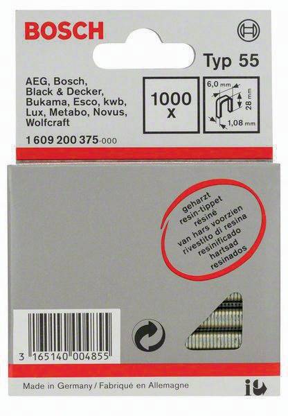 Schmalrückenklammer Typ 55 B.6mm Dicke 1,08mm L.28mm geharzt 1000er Pack Bosch