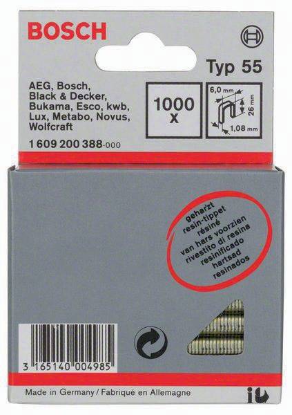 Schmalrückenklammer Typ 55 B.6mm Dicke 1,08mm L.26mm geharzt 1000er Pack Bosch