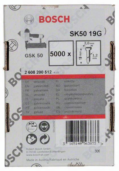 Senkkopfstift SK50 19G 5000-tlg.LxBxD.19x2x1mm verzinkt Drahtmaß 1,2mm Bosch