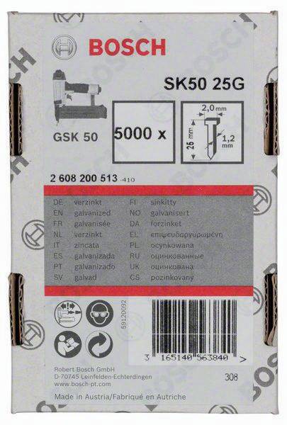 Senkkopfstift SK50 25G 5000-tlg.LxBxD.25x2x1mm verzinkt Drahtmaß 1,2mm Bosch