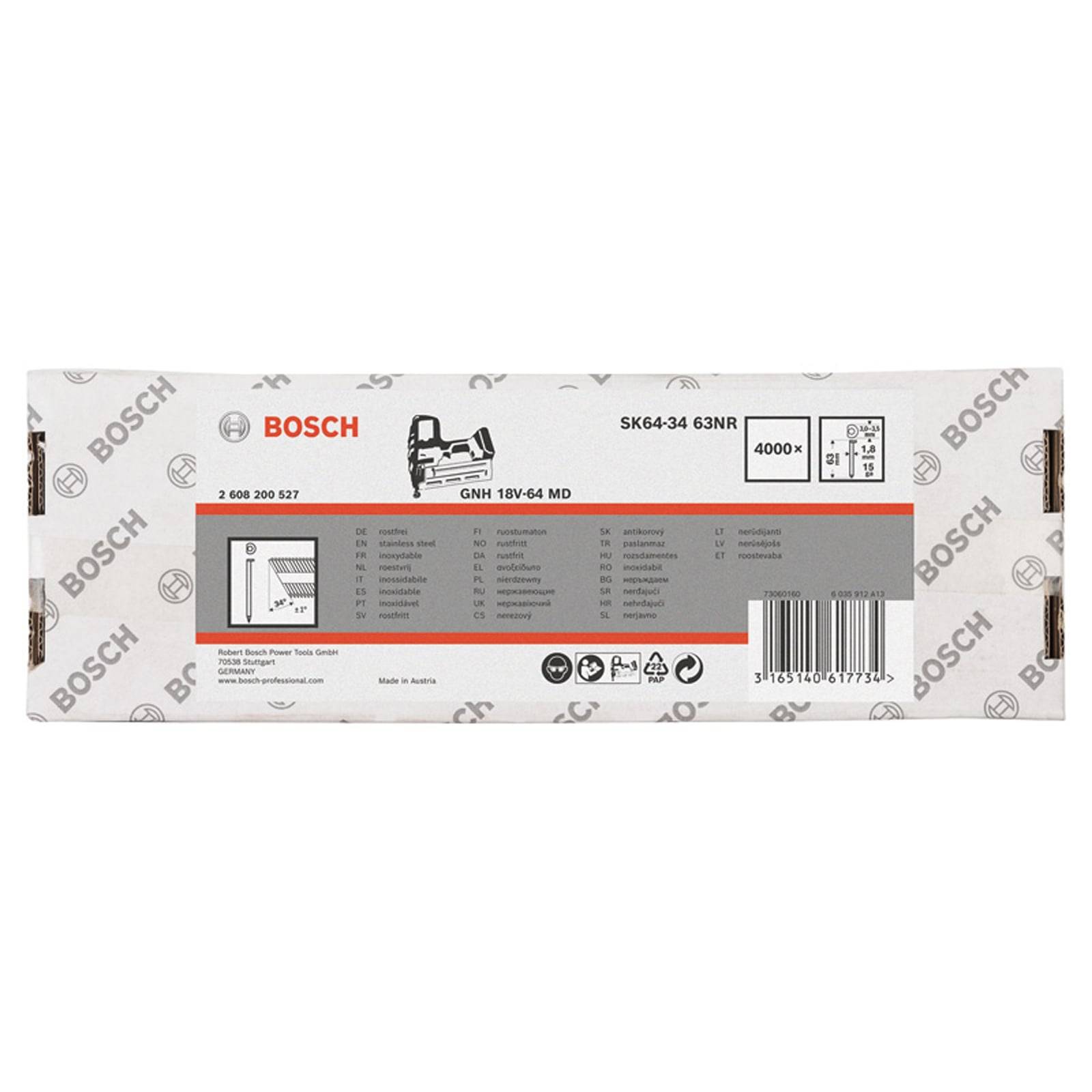 Bosch DA Senkkopf-Stift, SK64-34 63NR, 1,8mm, 63mm, rostfrei, 4000er-Pack - 2608200527
