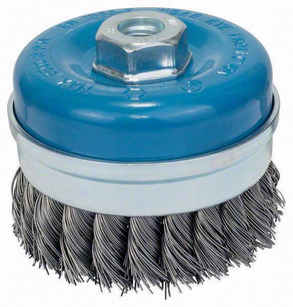 Topfbürste D.90mm Draht-St.0,5mm Stahl gezopfter Draht M14 max.Drehz.8500 1/min