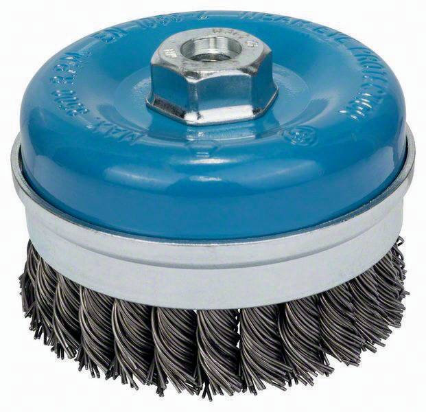 Topfbürste D.100mm Draht-St.0,8mm Stahl gezopfter Draht M14 max.Drehz.8500 1/min