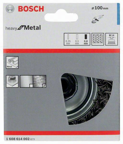 Topfbürste D.100mm Draht-St.0,8mm Stahl gezopfter Draht M14 max.Drehz.8500 1/min
