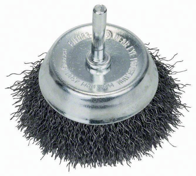 Topfbürste D.70mm Draht-St.0,3mm Stahl gewellter Draht max.Drehzahl 4500 1/min