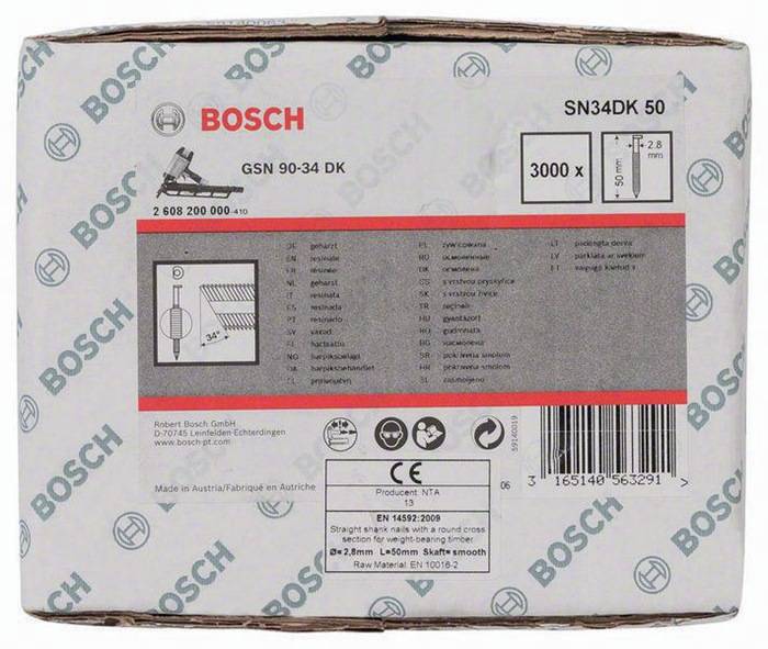 Streifennagel SN34DK 3000-tlg.Schaft-D.2,8mm L.50mm D-Kopf blank glatt Bosch