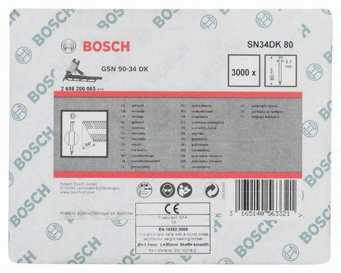 Streifennagel SN34DK 80 3000-tlg.Schaft-D.3,1mm L.80mm D-Kopf blank glatt Bosch
