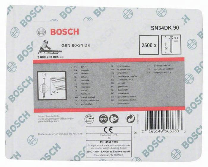 Streifennagel SN34DK 90 2500-tlg.Schaft-D.3,1mm L.90mm D-Kopf blank glatt Bosch