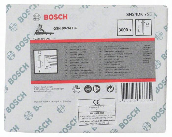 Streifennagel SN34DK 75G 3000-tlg.Schaft-D.2,8mm L.75mm D-Kopf verzinkt glatt