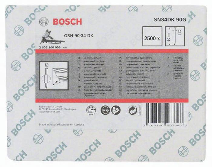 Streifennagel SN34DK 90G 2500-tlg.Schaft-D.3,1mm L.90mm D-Kopf verzinkt glatt