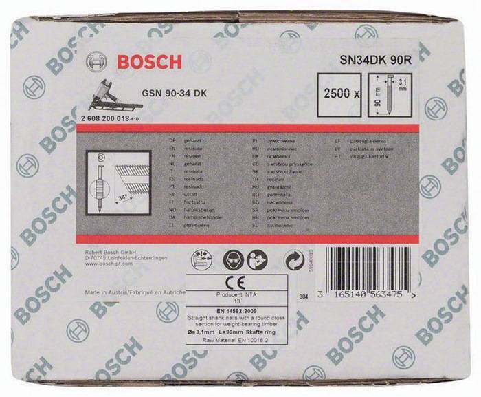 Streifennagel SN34DK 90R 2500-tlg.Schaft-D.3,1mm L.90mm D-Kopf blank gerillt