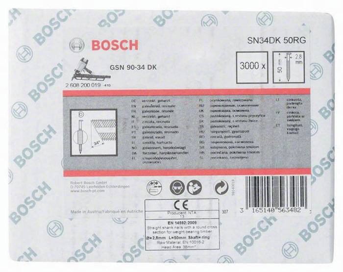 Streifennagel SN34DK 50RG 3000-tlg.Schaft-D.2,8mm L.50mm D-Kopf verzinkt gerillt