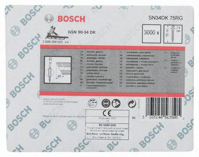 Streifennagel SN34DK 75RG 3000-tlg.Schaft-D.2,8mm L.75mm D-Kopf verzinkt gerillt