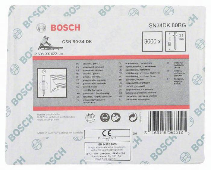 Streifennagel SN34DK 80RG 3000-tlg.Schaft-D.3,1mm L.80mm D-Kopf verzinkt gerillt
