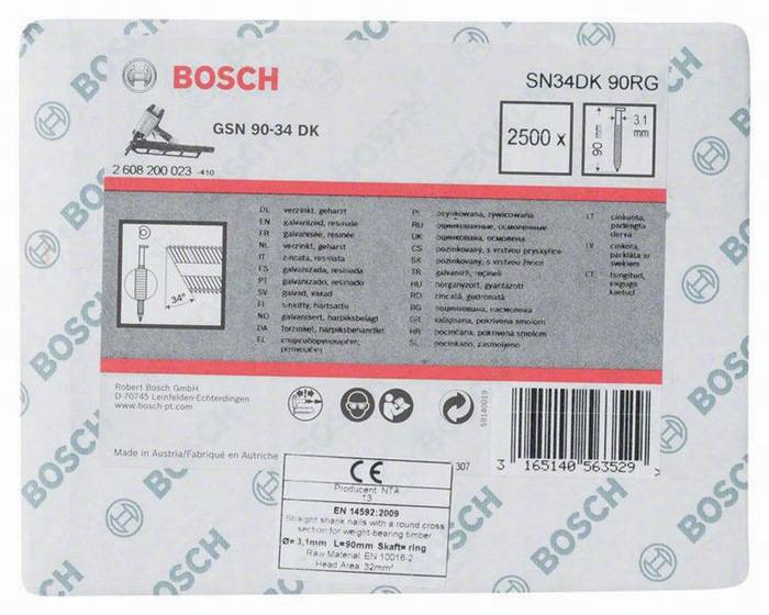 Streifennagel SN34DK 90RG 2500-tlg.Schaft-D.3,1mm L.90mm D-Kopf verzinkt gerillt