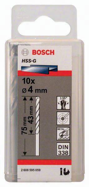 Metallbohrer HSS-G DIN338 Arbeits-L.43mm D.4mm L.75mm 10er Pack BOSCH