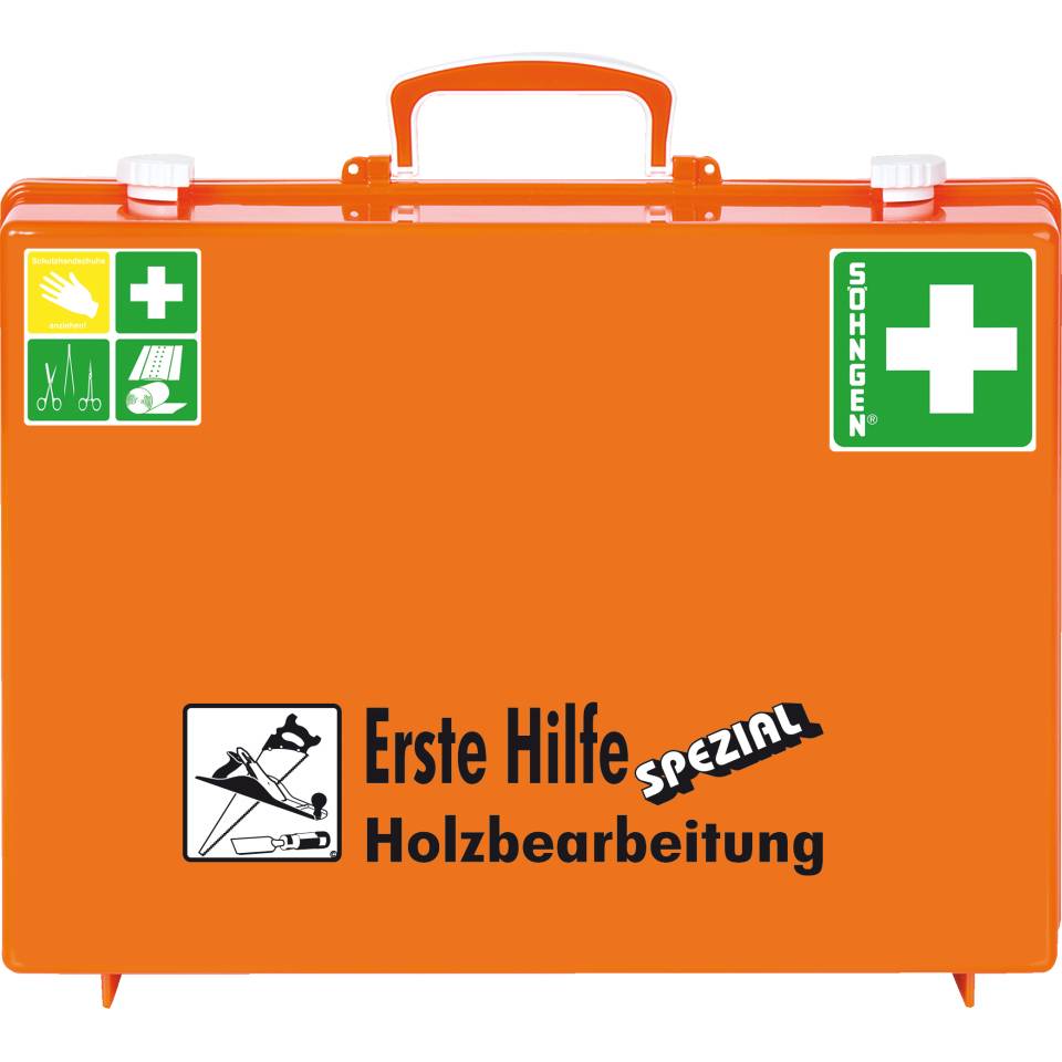 SÖHNGEN® Erste-Hilfe-Koffer Holzbearbeitung,ASR A4.3 (DIN 13157),orange,Wandh.