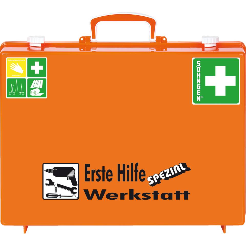 SÖHNGEN® Erste-Hilfe-Koffer Werkstatt,ASR A4.3 (DIN 13157),orange,Wandhalterung