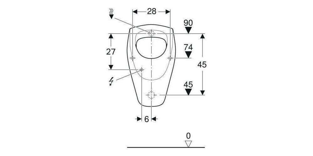 Geberit Urinal RENOVA Zul von hinten Abgang nach hinten weiß