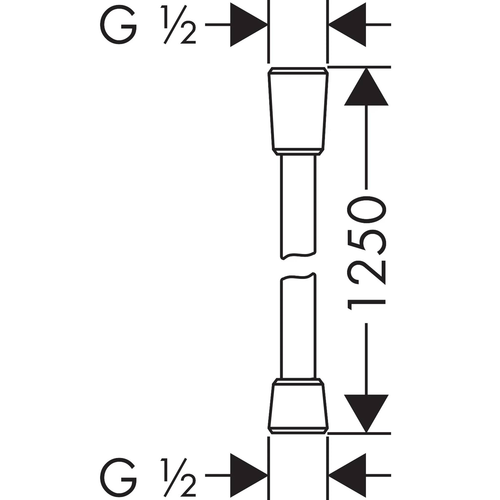 Technische Zeichnung eines vertikalen Rohrs oder Verbindungsstücks mit G 1/2-Gewinde-Enden, Längsdimension 1250 gekennzeichnet.