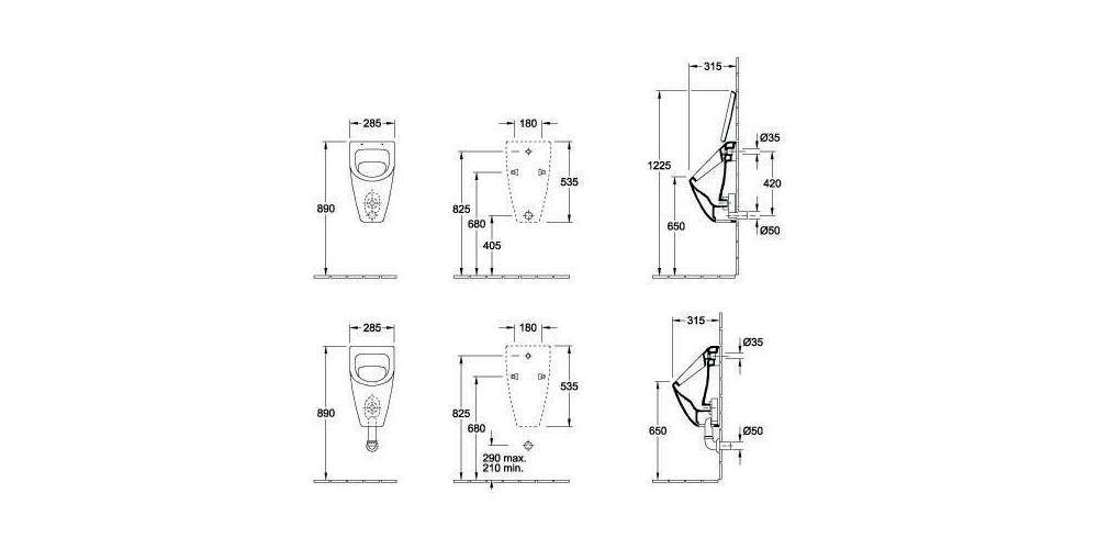 Villeroy & Boch V&B Absaug-Urinal SUBWAY 285x530x315mm, ohne De we