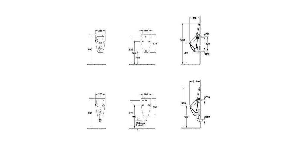 Villeroy & Boch V&B Absaug-Urinal SUBWAY 285x530x315mm, für De we