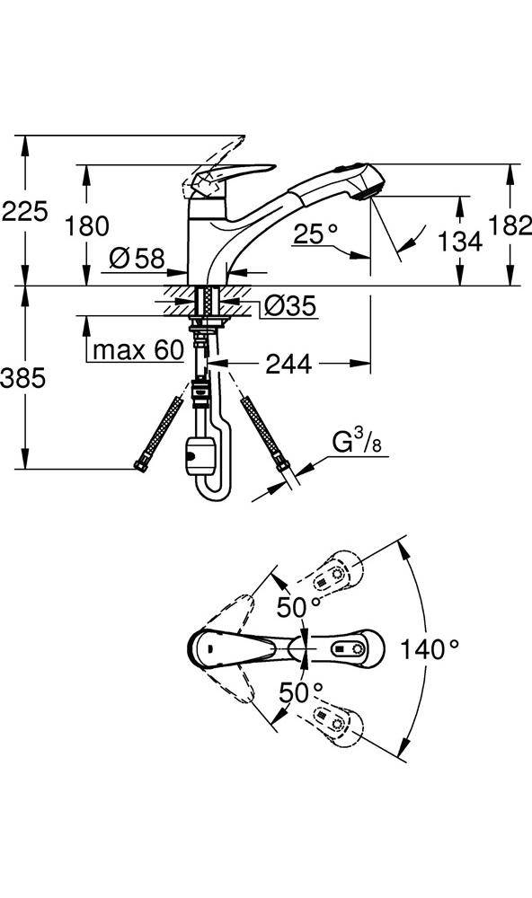 GROHE Einhand-Spültischbatterie EURODISC DN 15, Einlochmontage chrom