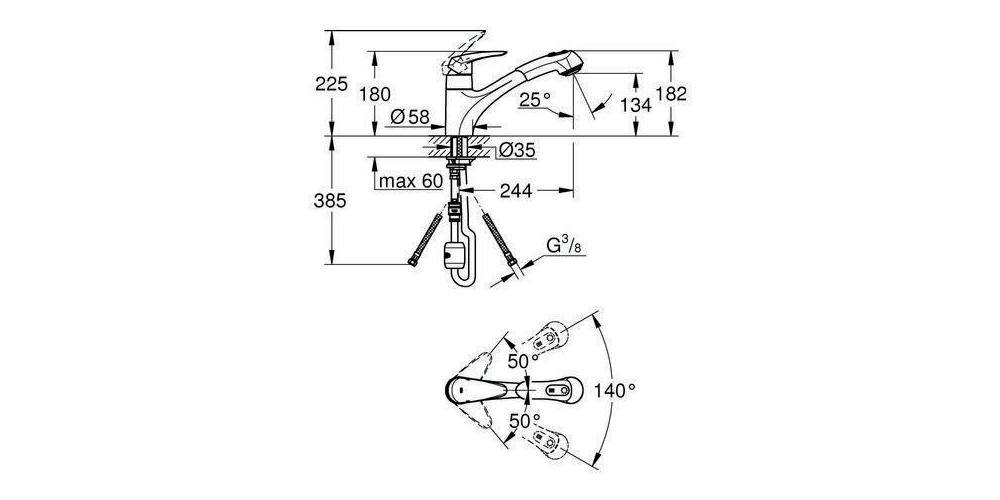 GROHE Einhand-Spültischbatterie EURODISC DN 15, Einlochmontage chrom