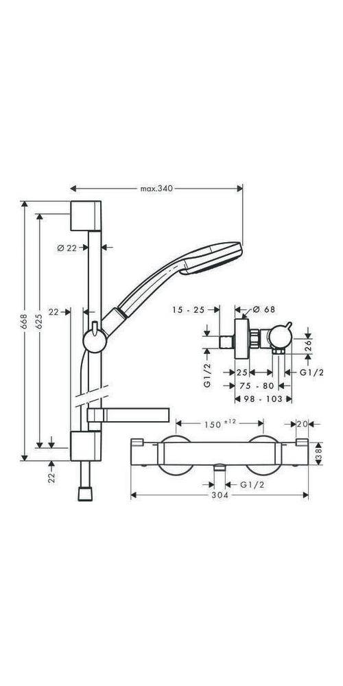 hansgrohe HG Brausekombi Ecos MULTI COM CROMA 100 Brausestange