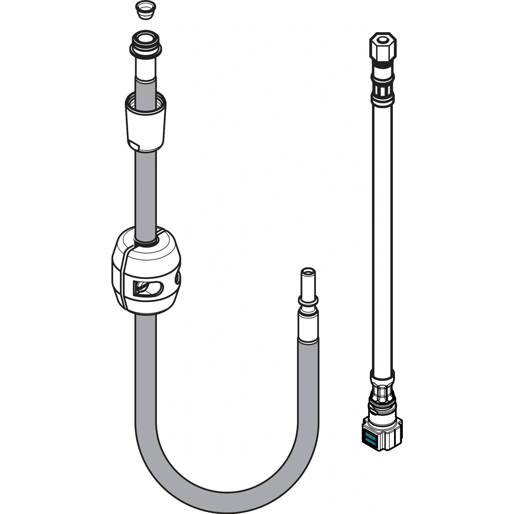 Diagramm einer U-förmigen Schlauch-/Rohrleitung mit zwei Endfittings und einem separaten geraden Verbindungselement.