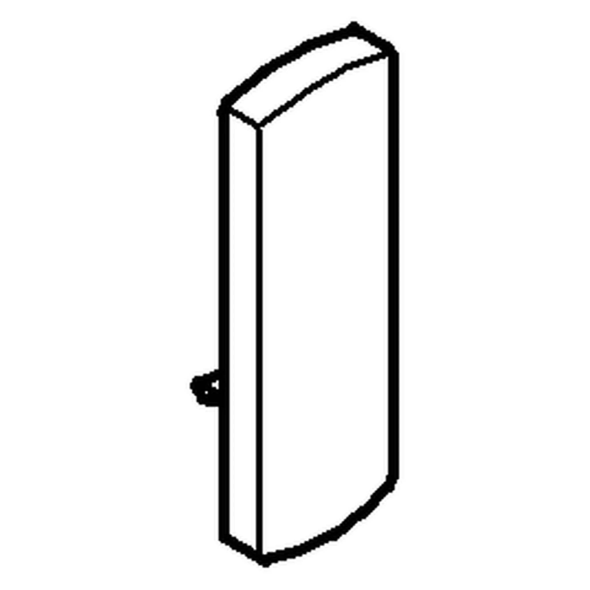 Einfache Strichzeichnung eines hohen, schmalen rechteckigen Panels mit einer gekrümmten oberen und unteren Kante, dargestellt in Perspektive mit einer kleinen Seitenerhebung.