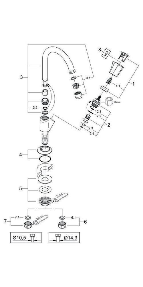 GROHE Standventil COSTA 1/2Zoll schwb Rohrausl. m Mousseur chr