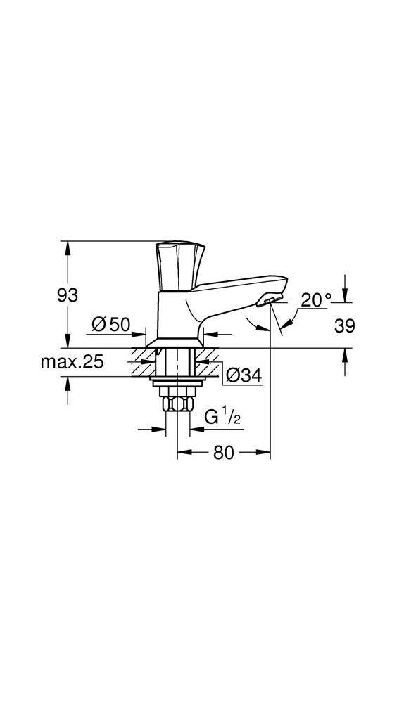 GROHE Standventil COSTA 1/2Zoll, Auslaufhöhe Unterkante 39mm chr