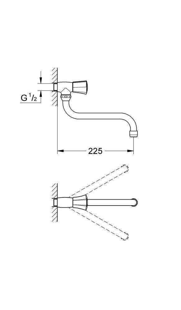 GROHE Auslaufventil COSTA 1/2Zoll, Markierung blau, schwenkbar chr