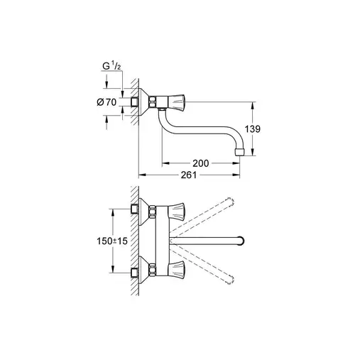 GROHE Schwenk-Batterie COSTA 1/2Zoll chr GROHE Schwenk-Batterie COSTA 1/2Zoll chr
